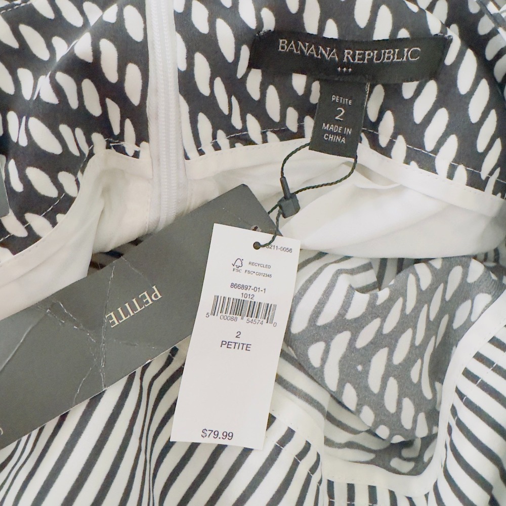 Banana Republic Black White Geometric Faux Wrap Tie Midi Skirt Size 2 Chic NWT - Picture 3 of 6